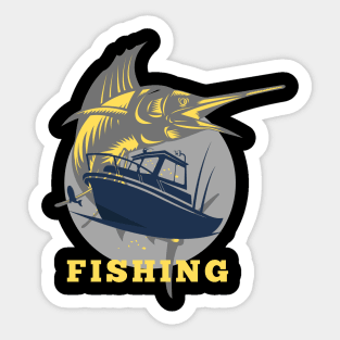 marlin fishing and boat yellow Sticker